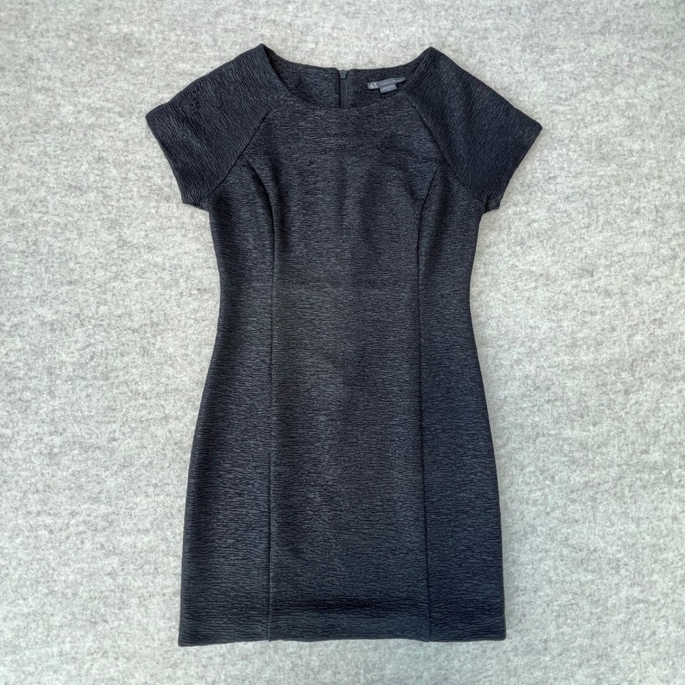Armani Exchange Dress Womens Medium Black Textured Ripple Mini Back Zip